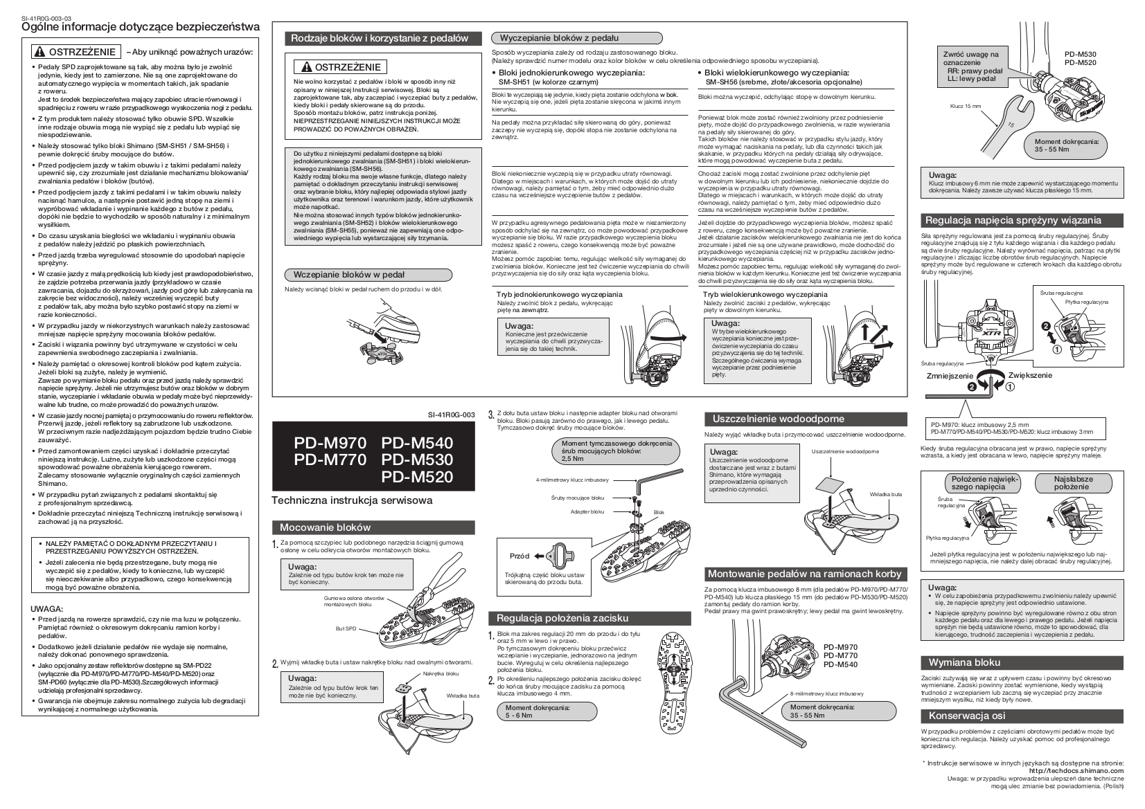 instrukcja obslugi pedały shimano pd-m970 pd-m770 pd-m540 pd-m530 pd-m520 spd mtb
